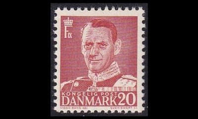 Tanska 304III ** Frederik IX 20 öre punainen (1948)