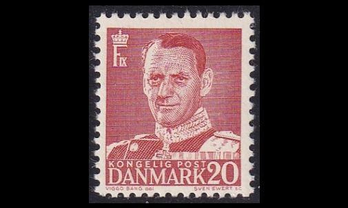 Tanska 304III ** Frederik IX 20 öre punainen (1948)