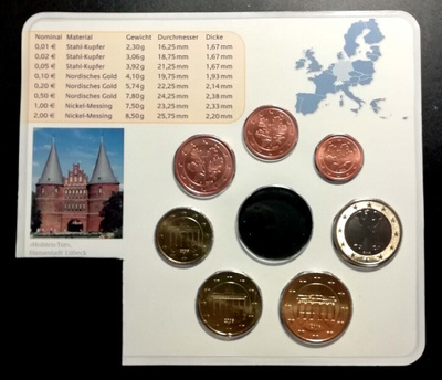 Saksa v. 2006 rahapaja A kolikot, 1c - 1€ UNC (7 eril.)
