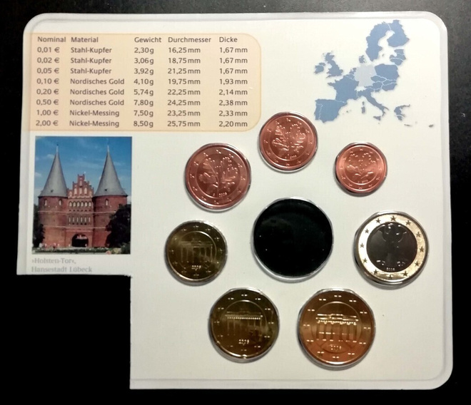 Saksa v. 2006 rahapaja A kolikot, 1c - 1€ UNC (7 eril.)