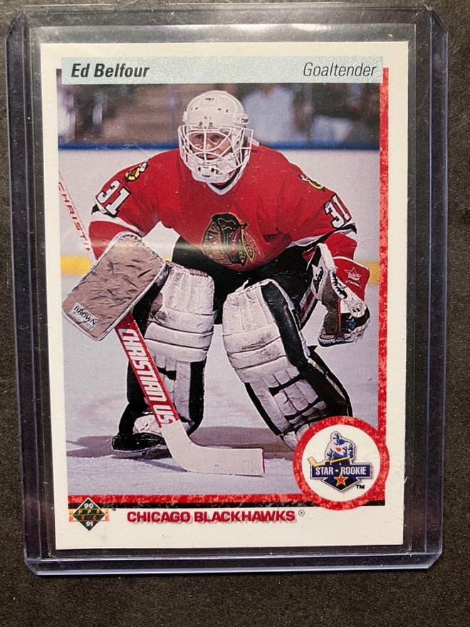 1990-91 UPPER DECK ED BELFOUR RC CHICAGO BLACKHAWKS #55