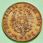 Saksa - Württemberg 10 Mark 1878 kulta raha. Harvinainen. - pikkukuva 2