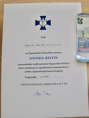 VANHA Luovari Parempi Sininen Risti + Alkup. Kuori