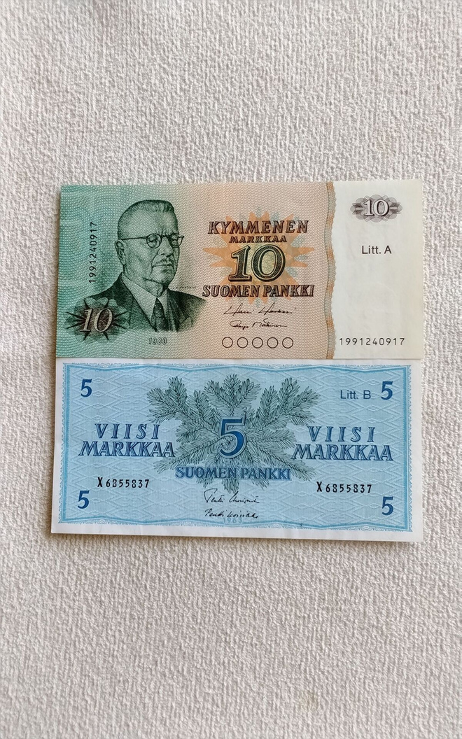 5 mk 1963 ja10 mk 1980 vuosilta, hienot