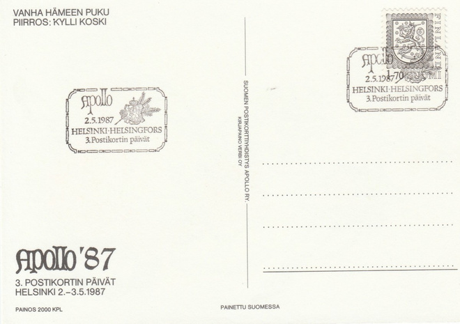 ERIKOISLEIMA , Postimerkin päivät, APOLLO, Helsinki 2.5.1987