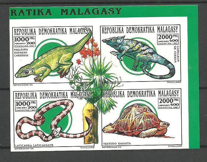 MATELIJAT eläinaiheinen blokki MADAGASKAR 1991 **