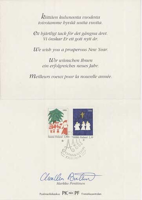 1993 joulumerkit FDC postin joulukortilla