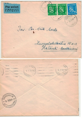 1954 lentokirje IVALOsta Hkiin