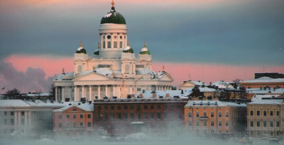 Helsinki talvella (panoraamakortti)