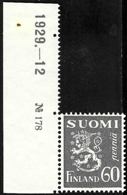 1930 M-30 Leijona 60 p harmaa ** Lape 149 LP Lm1 TIL N:o