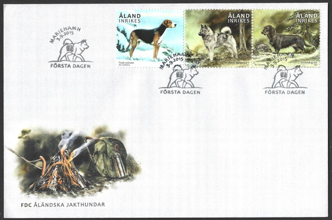 FDC Åland 2015  ÅV 26  Ahv. metsästyskoiria  LaPe ÅL 401-403