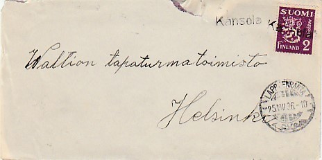 1936, Kirje Lappeenranta, rivileima Kansola