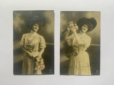 Kaksi kulkenutta postikorttia vuodelta 1910