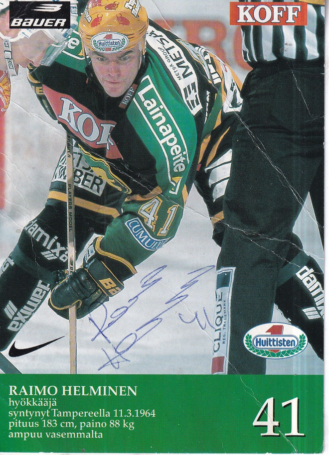 Raimo Helminen, 41,  jääkiekko. fanikortti, nimmari  . e274