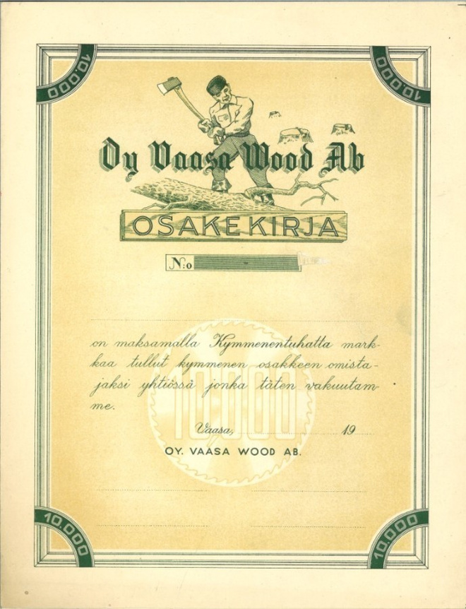 OKK 1941 Vaasa Wood Oy bla, osakekirja