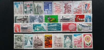RANSKA 1960-80 luku LEIMATTUJA postimerkkejä 28 kpl