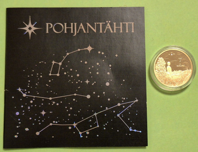 1/10 oz kultaraha. Pohjantähti (pieni timantti).