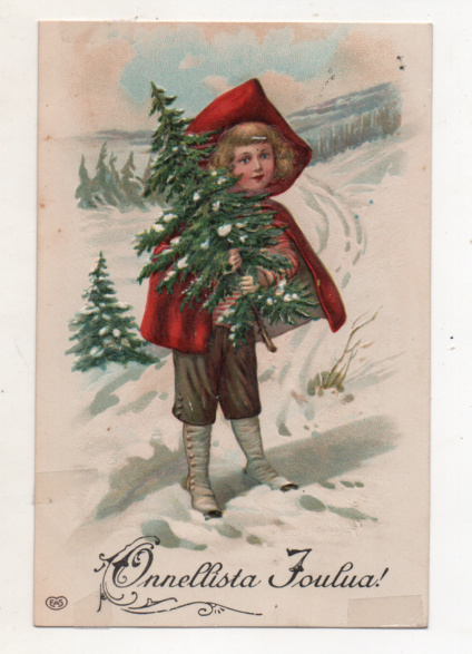 Vanha kohopainettu joulukortti 1911