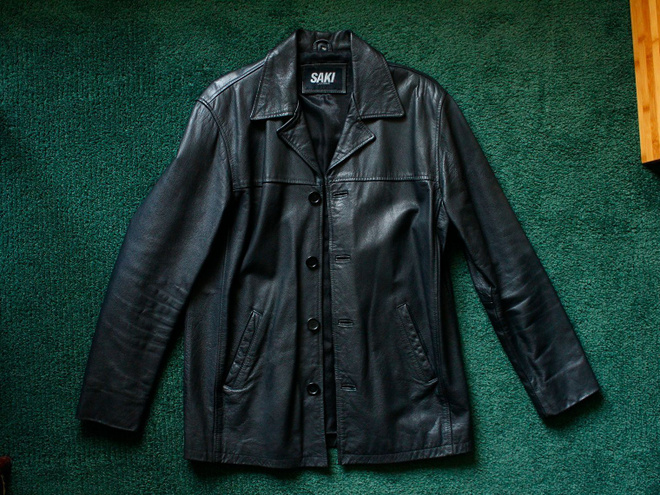 Saki Leather miesten musta puolipitkä nahkatakki (koko 48)