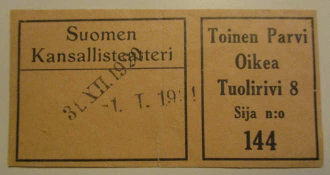 VANHA ELOKUVALIPPU - SUOMEN KANSALLISTEATTERI 1920  (AB7)