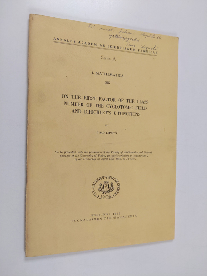 Timo Lepistö : On the First Factor of the Class Number of...