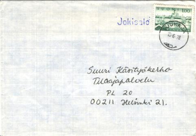 POSTILÄHETYS RIVILEIMA JOKISALO/ JUKAJA