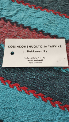 Käyntikortti KODINKONEHUOLTO JA TARVIKE J. Hokkanen Ky Jyväs