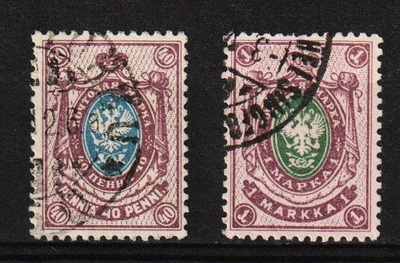 1901-1911 40p ja 1mk Kotkamerkit leimattuina