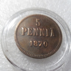 5 penniä 1870 hienokuntoinen toimitus pillerissä. - pikkukuva 5