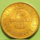 KESÄTARJOUS. 20 mk 1903 kulta raha, kunto tyydyttävä. (PJ). - pikkukuva 1