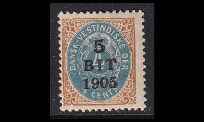 Tanskan Länsi-Intia 38_I * 5 BIT 1905 / 4 cents päällepai