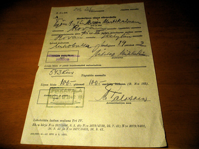 1942 Muhos/ Pikkarala  matkalipun tilaus siirtoväelle