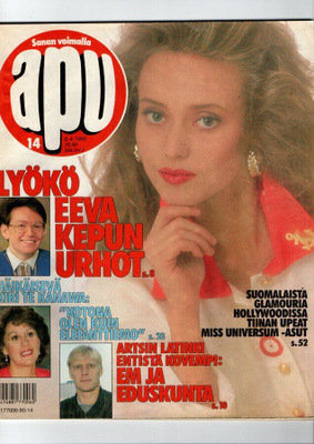 Apu n:o 14 1990 Miss Suomi & Miss Universum-asut.  Riikka.
