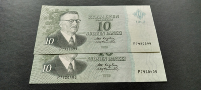 10mk 1963 Litt.A, KA-Tör, P-sarjan peräkkäiset 2 kpl