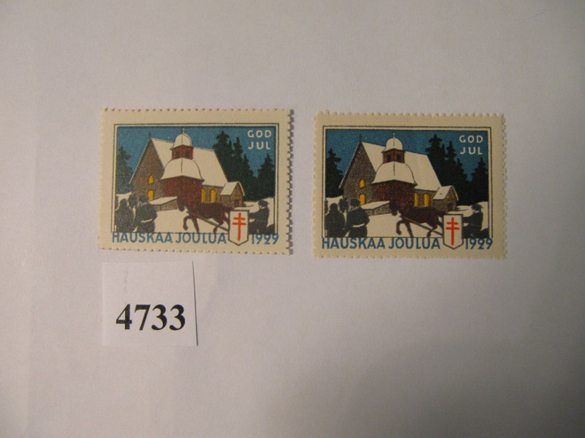 Joulu postimerkkejä 2 kpl Joulukirkko 1929.