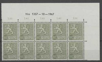 1968 2p harmaanvihreä   nro-10lö 1357 ++