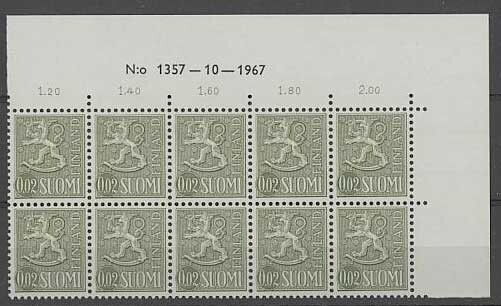 1968 2p harmaanvihreä   nro-10lö 1357 ++
