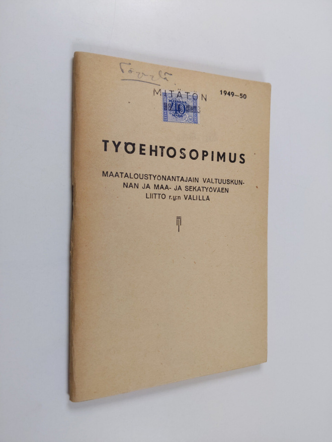 Työehtosopimus maataloustyönantajain valtuuskunnan ja maa...