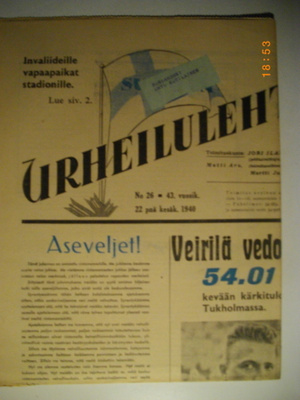 Suomen Urheilulehti Nro 26/1940 (16.3)