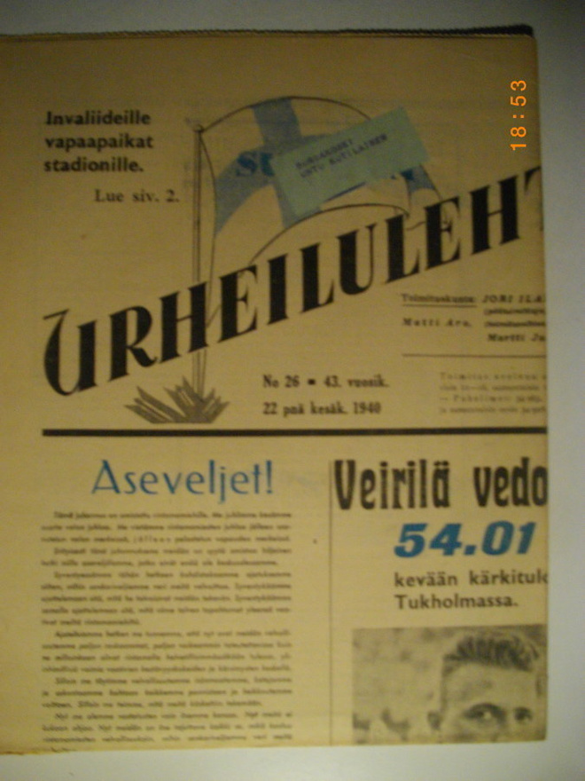 Suomen Urheilulehti Nro 26/1940 (16.3)