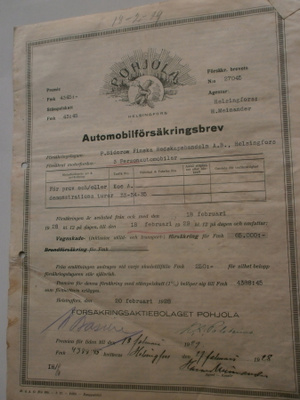 Autovakuutus, Pohjola, 1928