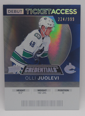 2021-22 Credentials debut ticket access Olli Juolevi /999