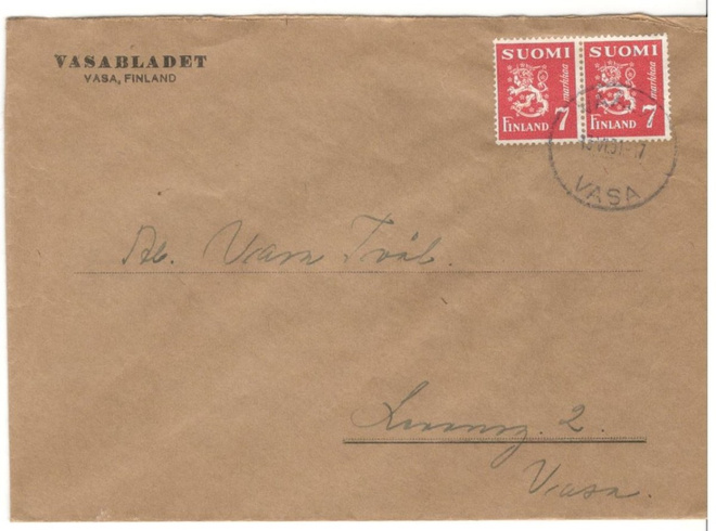 Vaasa,  v. 1951  firmakuori kotiseutukeräilijälle