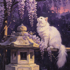Valkoinen kissa, japanilainen lyhty, wisteria - pikkukuva 1