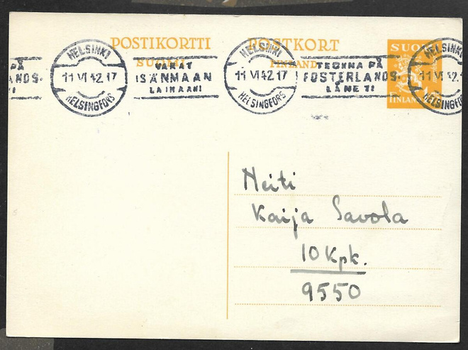 Postilh. - Ehiö 1,75mk (LAPE 73) Helsinki 11.6.1942