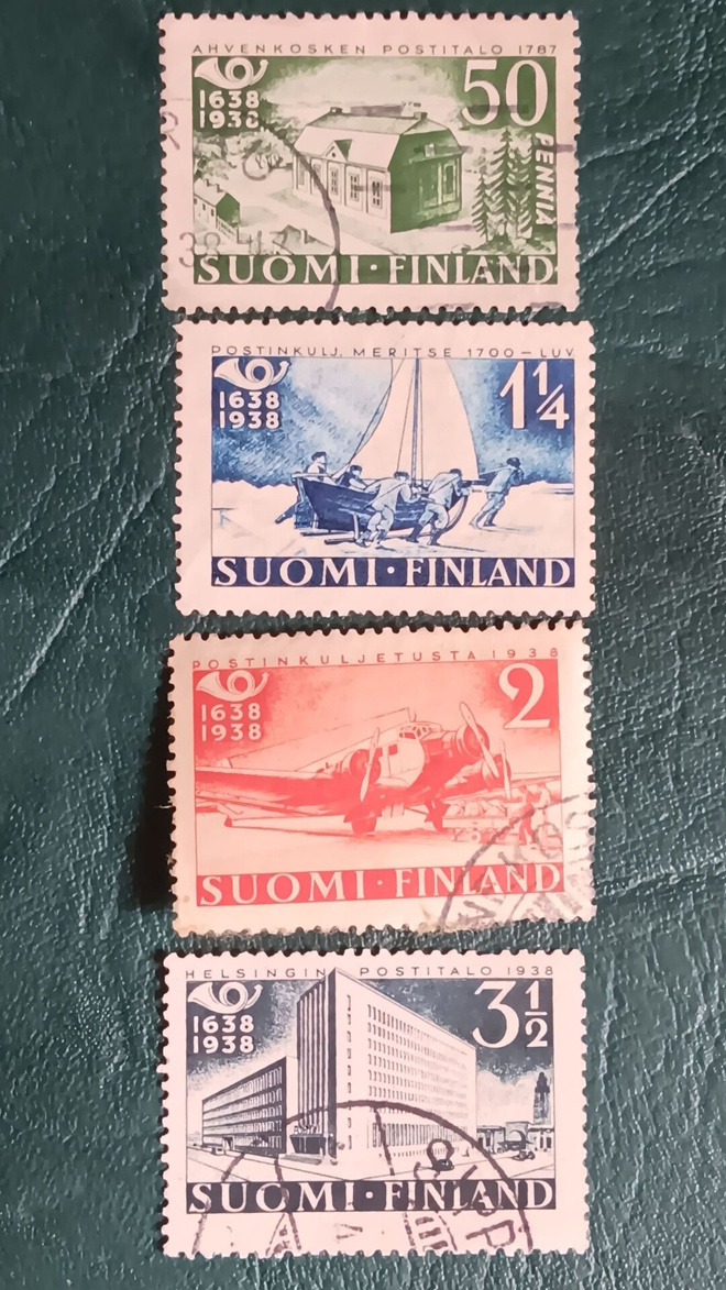 1938 Postin 300-vuotisjuhlasarja leimatut