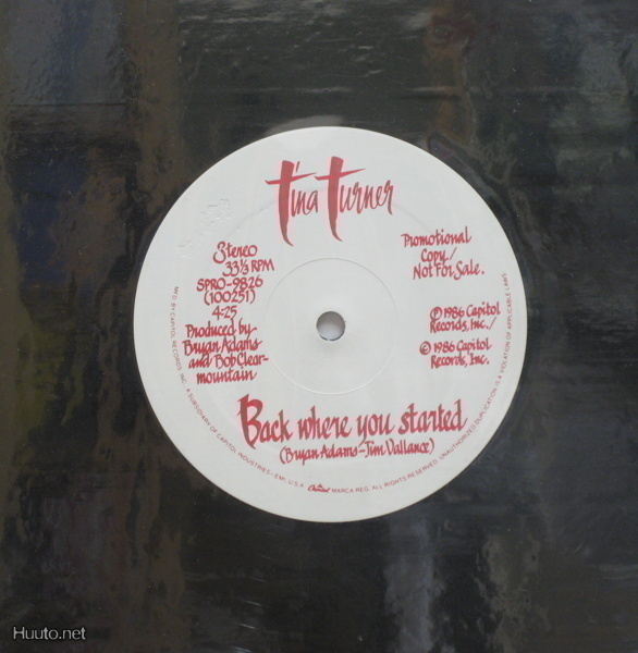 TINA TURNER :: BACK WHERE YOU STARTED :: VINYYLI  PROMO  12"