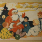 Lapset ja joulupukki kuusen alla, pikkukortti, p. 1935 - pikkukuva 1