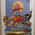 Noita luudalla kissan kanssa ihmettelee lentokonetta p. 1948 - pikkukuva 1