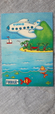 Hauska Finnair kortti, vanha mainoskortti, M. Heino -82